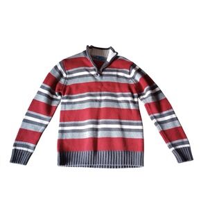 The Childrens Place Boys Striped Quarter Zip Sweater Size M 7/8 Red Gray White